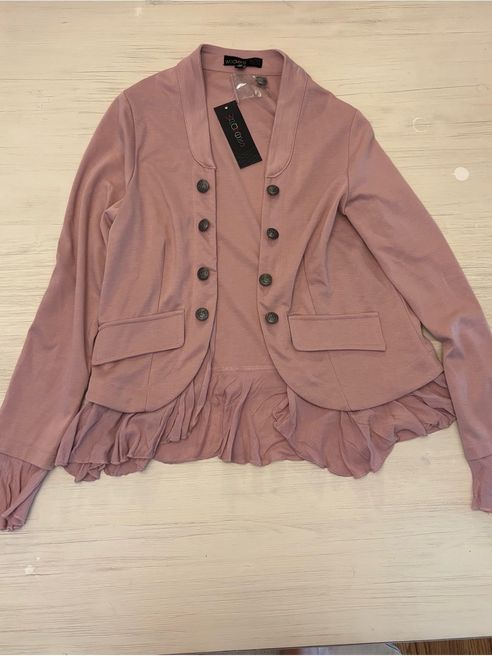 Weavers Blush Pink Ruffle-Hem Blazer Jacket